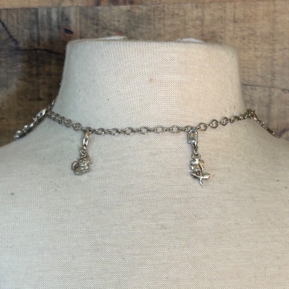 Webkinz Silver Tone Multi Charm Necklace Apple Flower Cat Fish Teal Logo Y2K